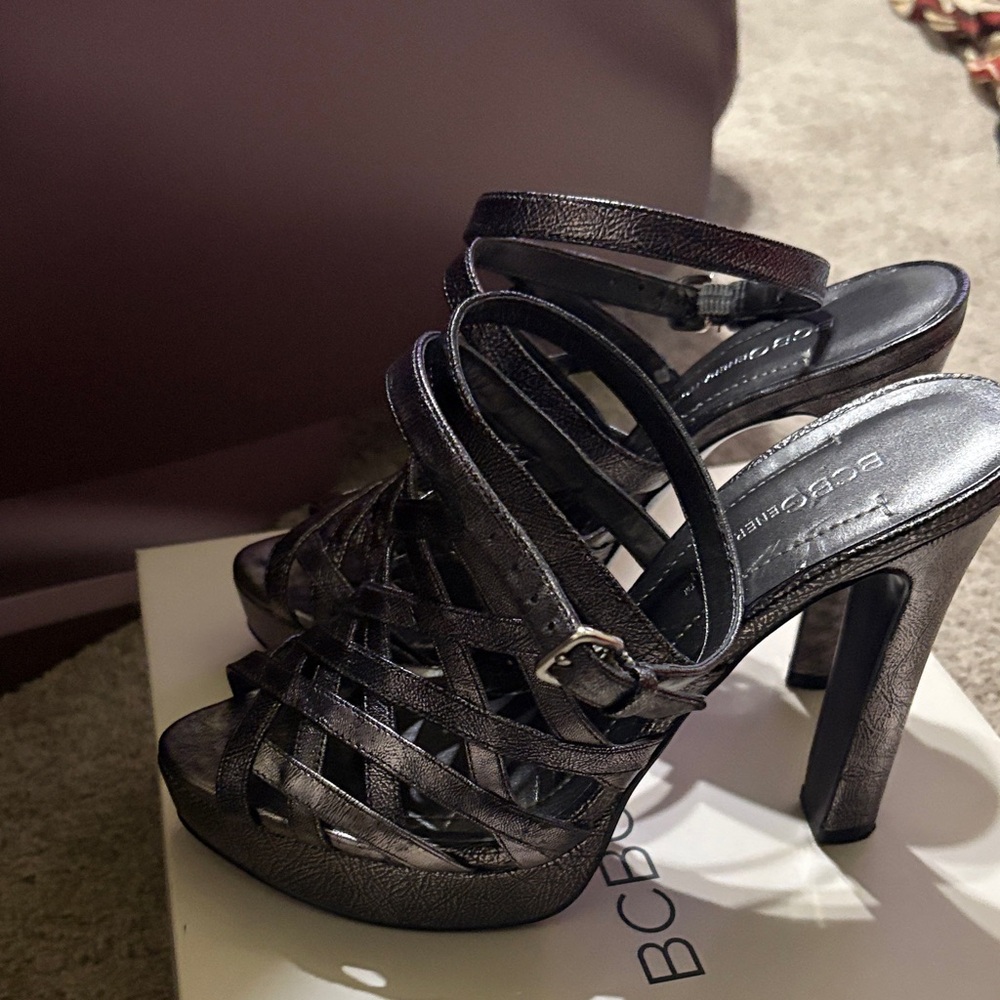 BCBGeneration Black Strappy Heels.
